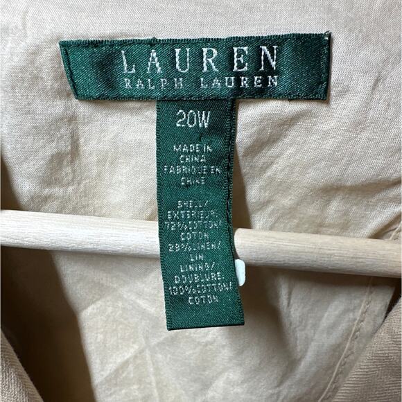 Lauren Ralph Lauren Cotton Linen Safari Blazer Jacket Sz 20W Tan Pockets Neutral - Picture 6 of 12